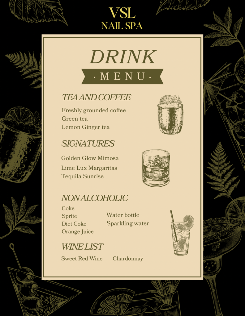 Drink Menu | VSL Nail Spa Hendersonville at Indian Lake
